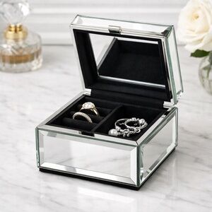 Mirrored Square Jewelry Box – Zara Home – Beveled + Velvet Lining – Like New